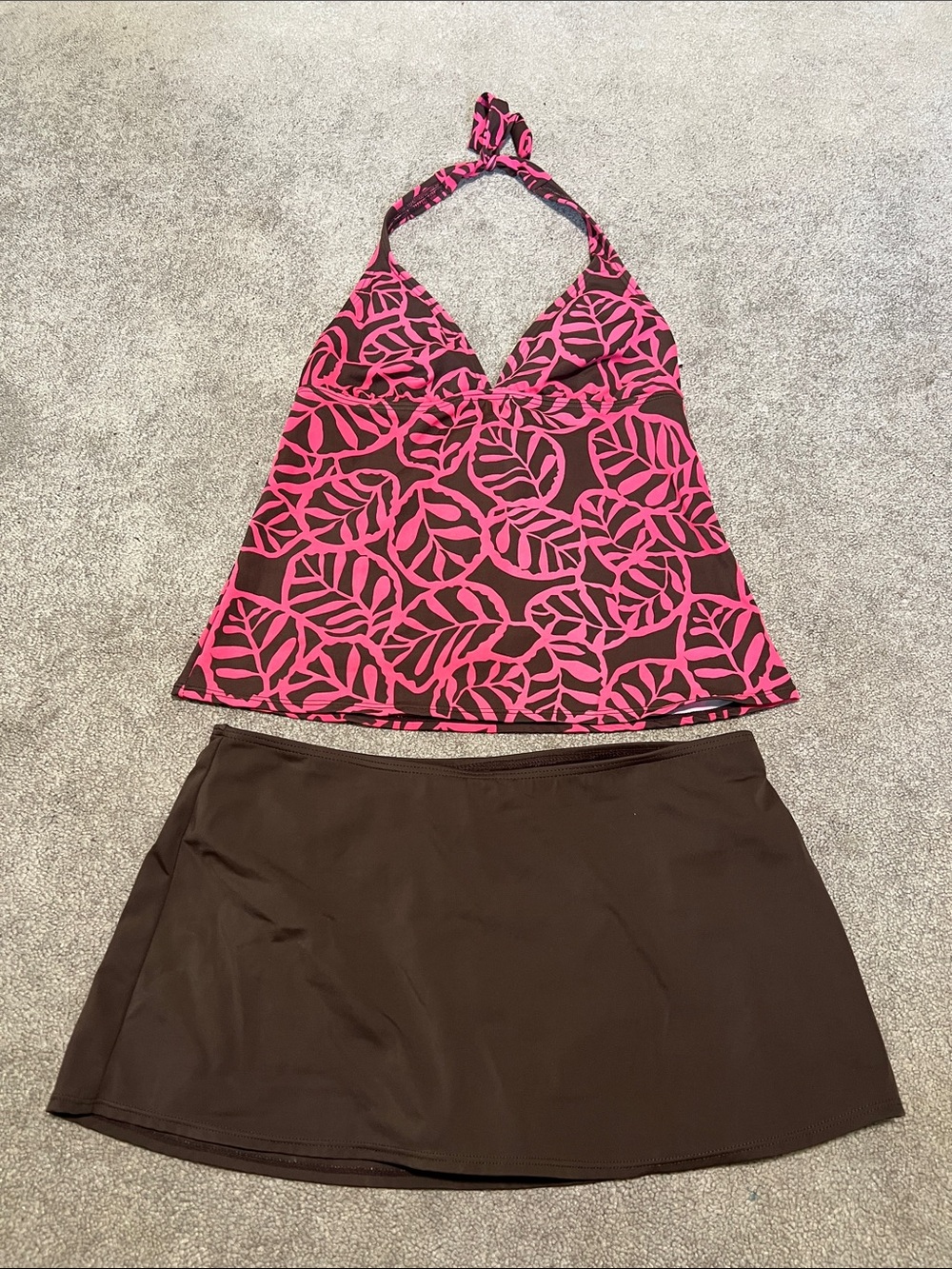 Perry Ellis Tankini Set 90s Y2K Pink Brown size Medium
